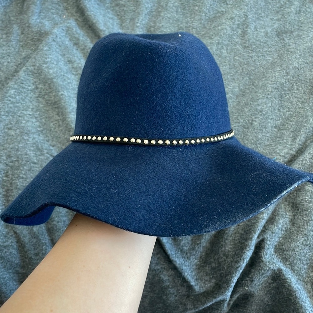 Navy wool felt floppy hat